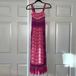 Midi colorful summer dress with ruffle detail.